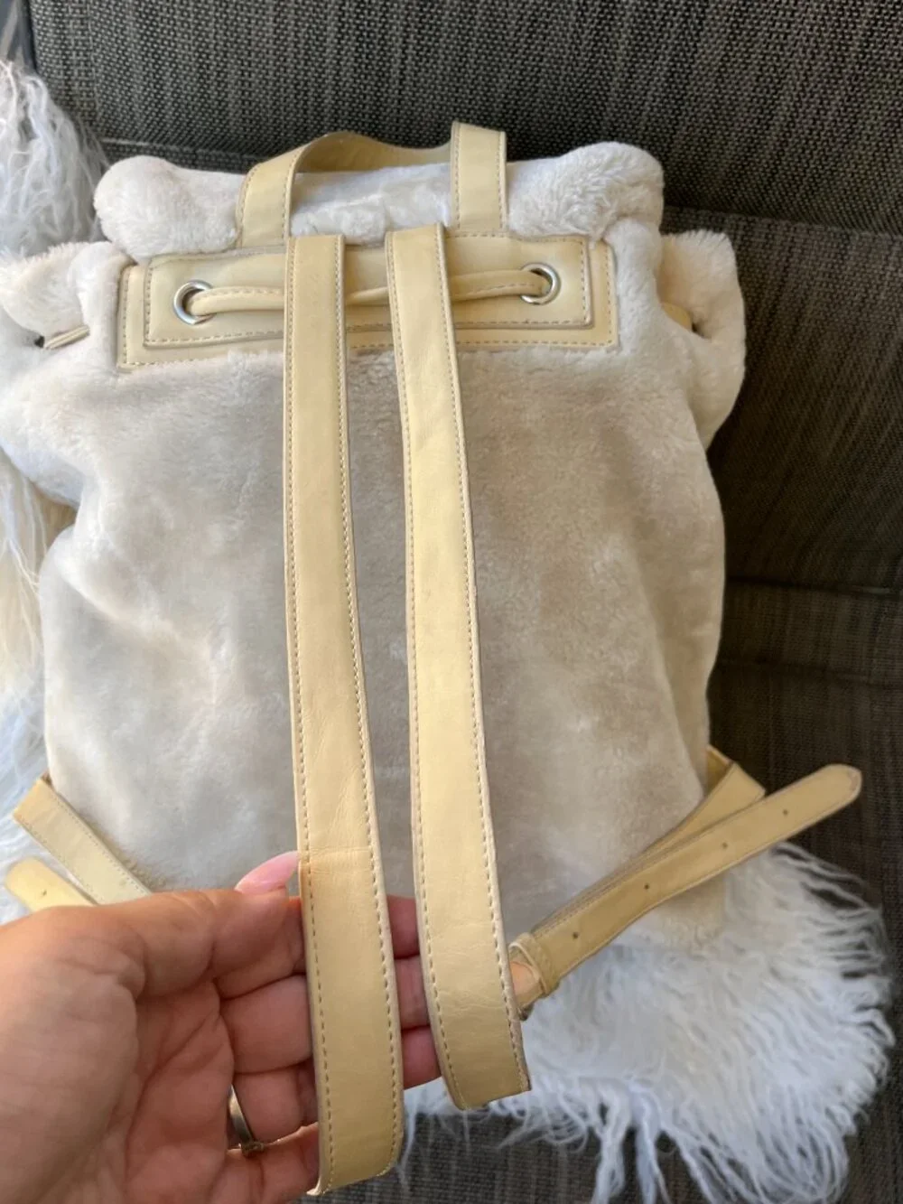 Urban Outfitters Plush Fuzzy Cream Sherpa Flap Backpack Bag